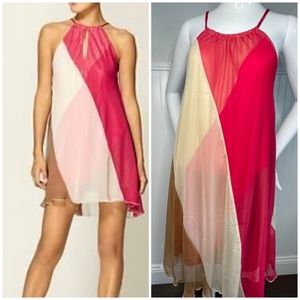 Free People | Color Block Trapeze Halter Chiffon Dress Small